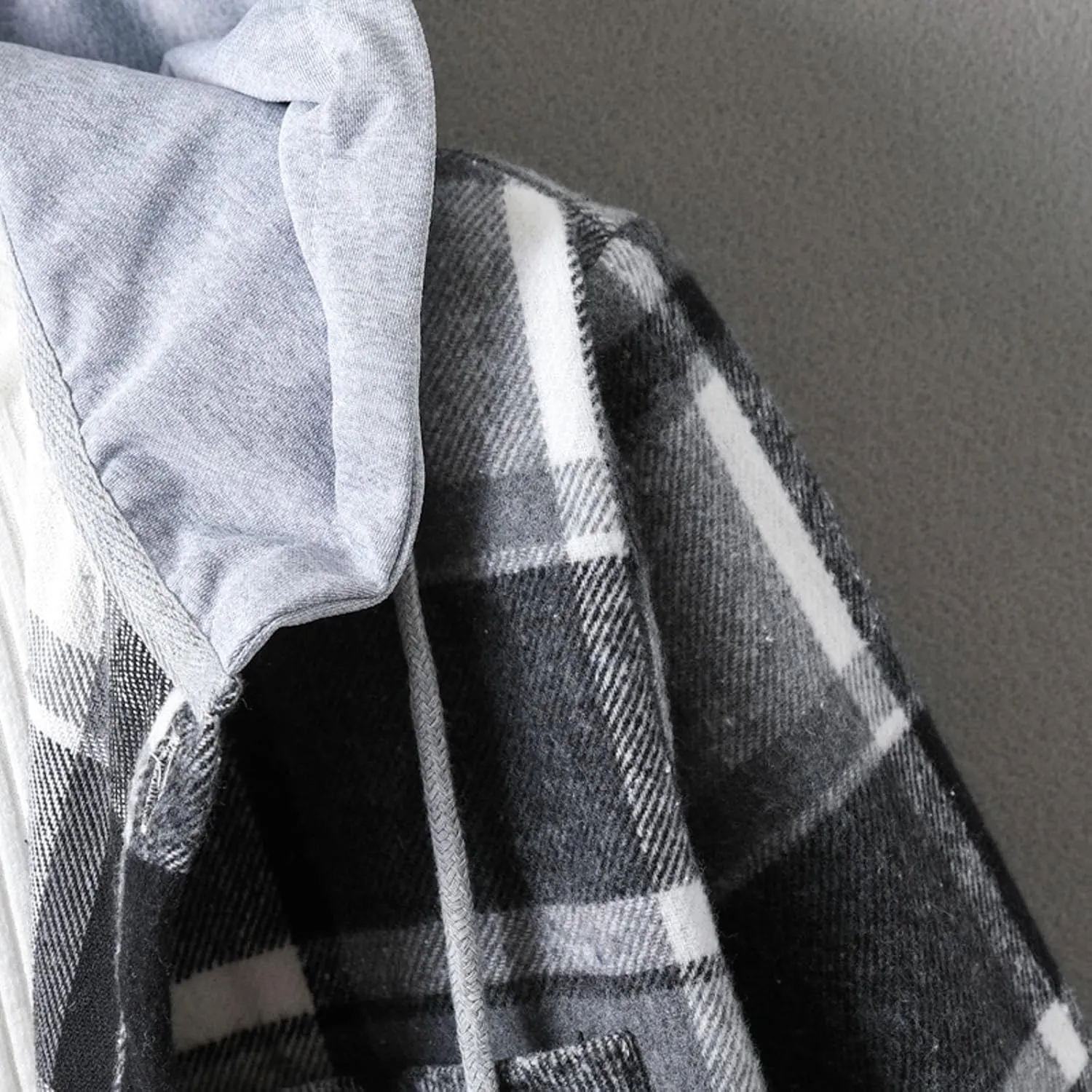 Kingspinner Mens Plaid Shirt Long Sleeves Classic Hooded Shirt Button Down Shirts Jacket Tops Hoodie Jackets