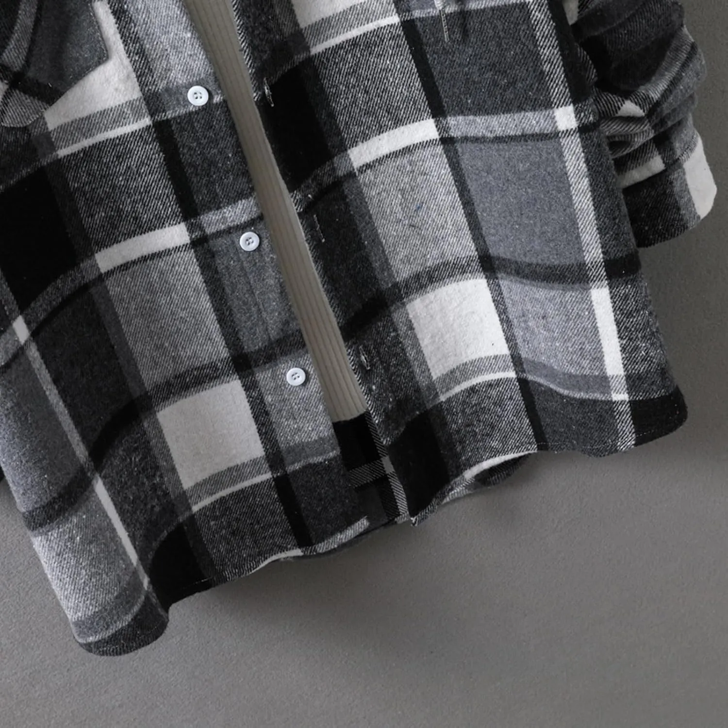 Kingspinner Mens Plaid Shirt Long Sleeves Classic Hooded Shirt Button Down Shirts Jacket Tops Hoodie Jackets