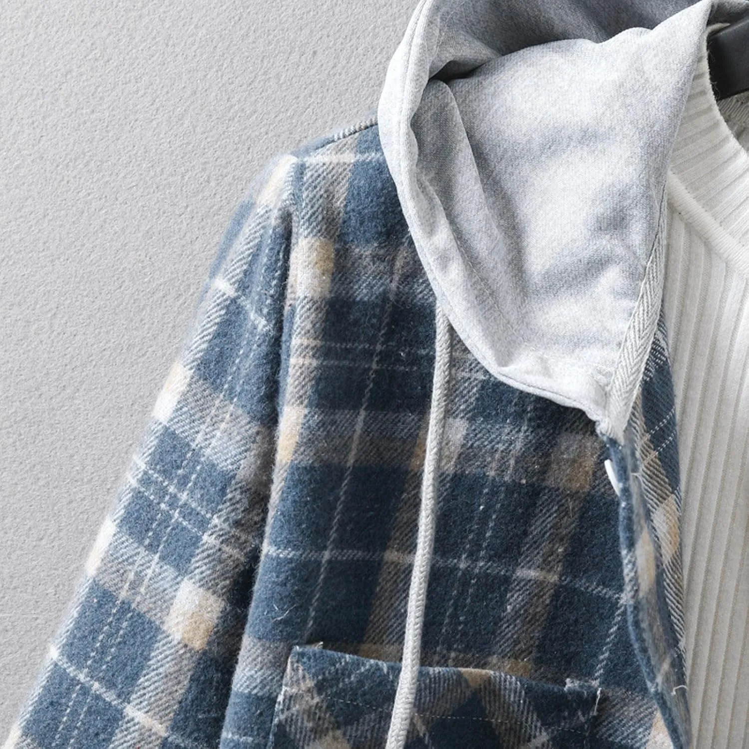 Kingspinner Mens Plaid Shirt Long Sleeves Classic Hooded Shirt Button Down Shirts Jacket Tops Hoodie Jackets