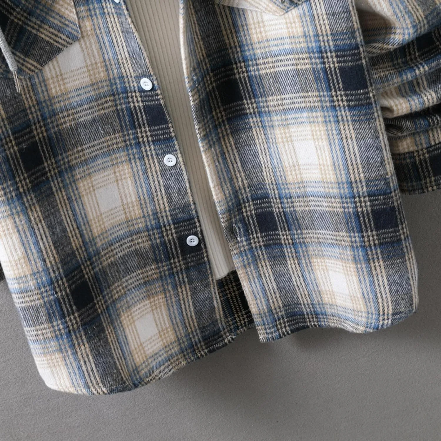 Kingspinner Mens Plaid Shirt Long Sleeves Classic Hooded Shirt Button Down Shirts Jacket Tops Hoodie Jackets