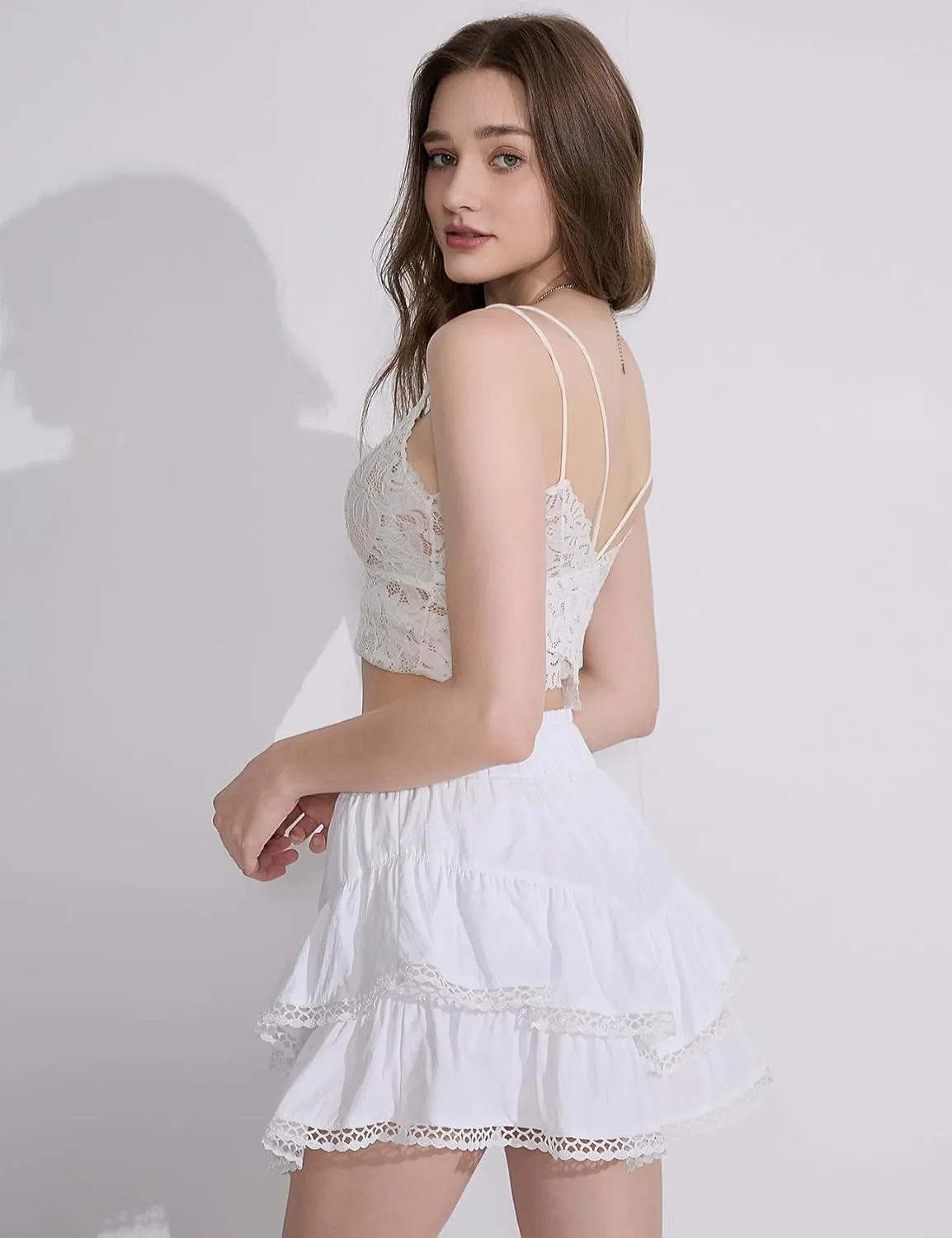 Kissonic Flowy Shorts for Women Cute Ruffle Tiered Skorts Elastic High Waisted Casual Beach Mini Skirt