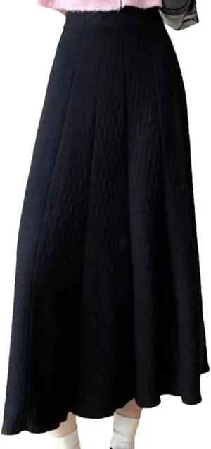 Knitted Long Skirt Women Autumn Winter Pleated High Waist Skirts A-Line Skirt Lady Slim Midi Skirt