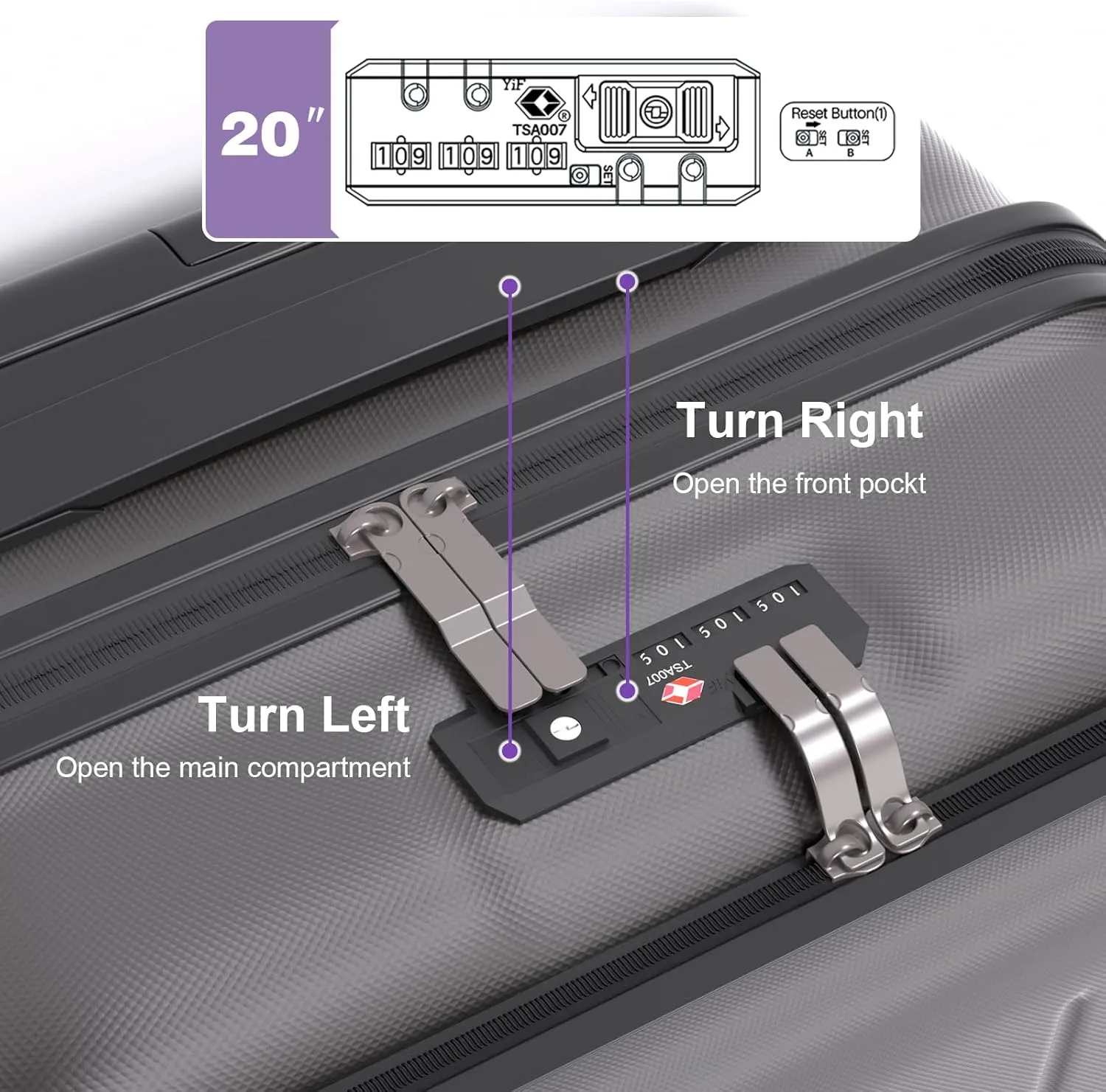 Krute Carry On Luggage 20 Inch Airline Approved Suitcases Lightweight Front Open Pocket TSA Lock Luggage Hard Shell Suitcase with Wheels