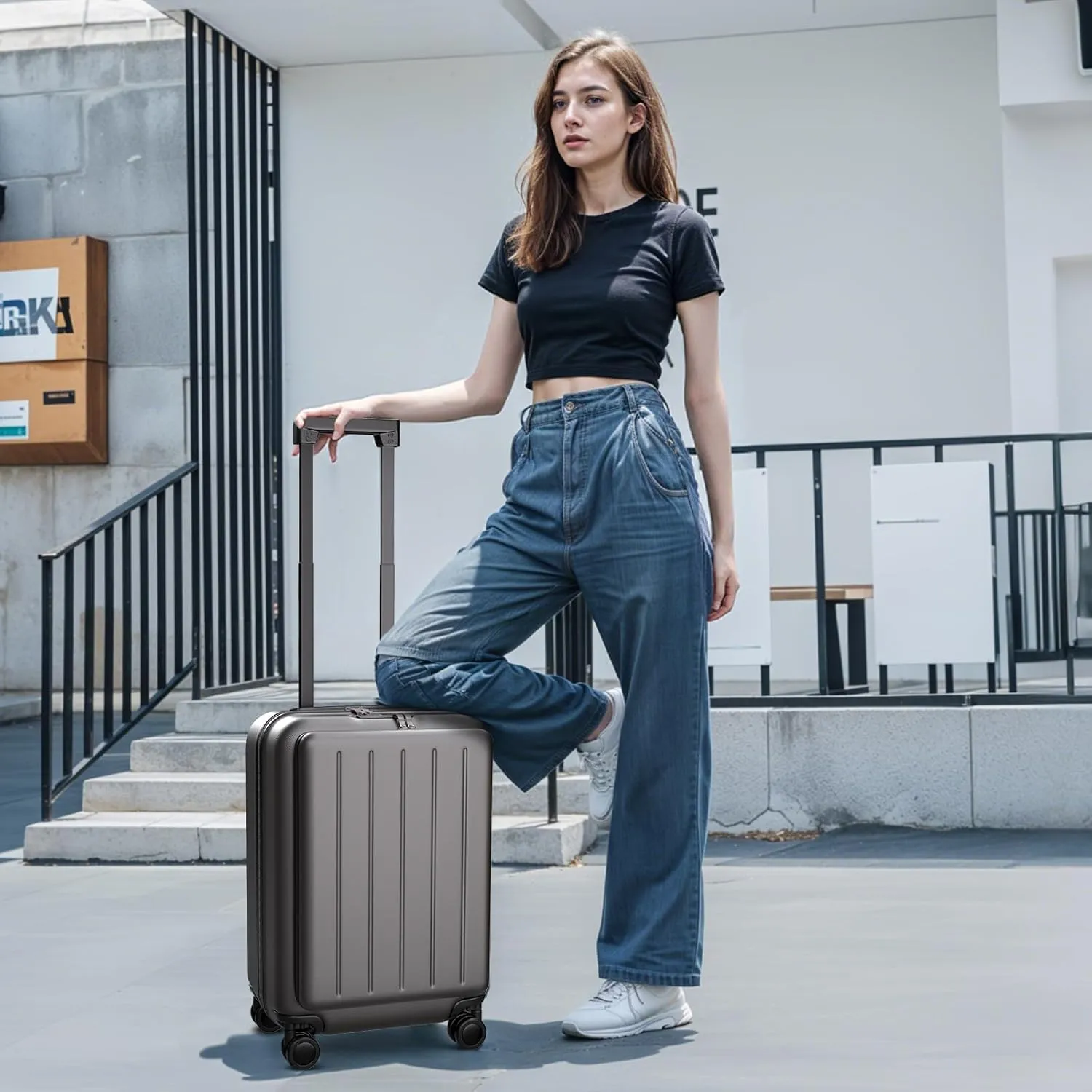 Krute Carry On Luggage 20 Inch Airline Approved Suitcases Lightweight Front Open Pocket TSA Lock Luggage Hard Shell Suitcase with Wheels