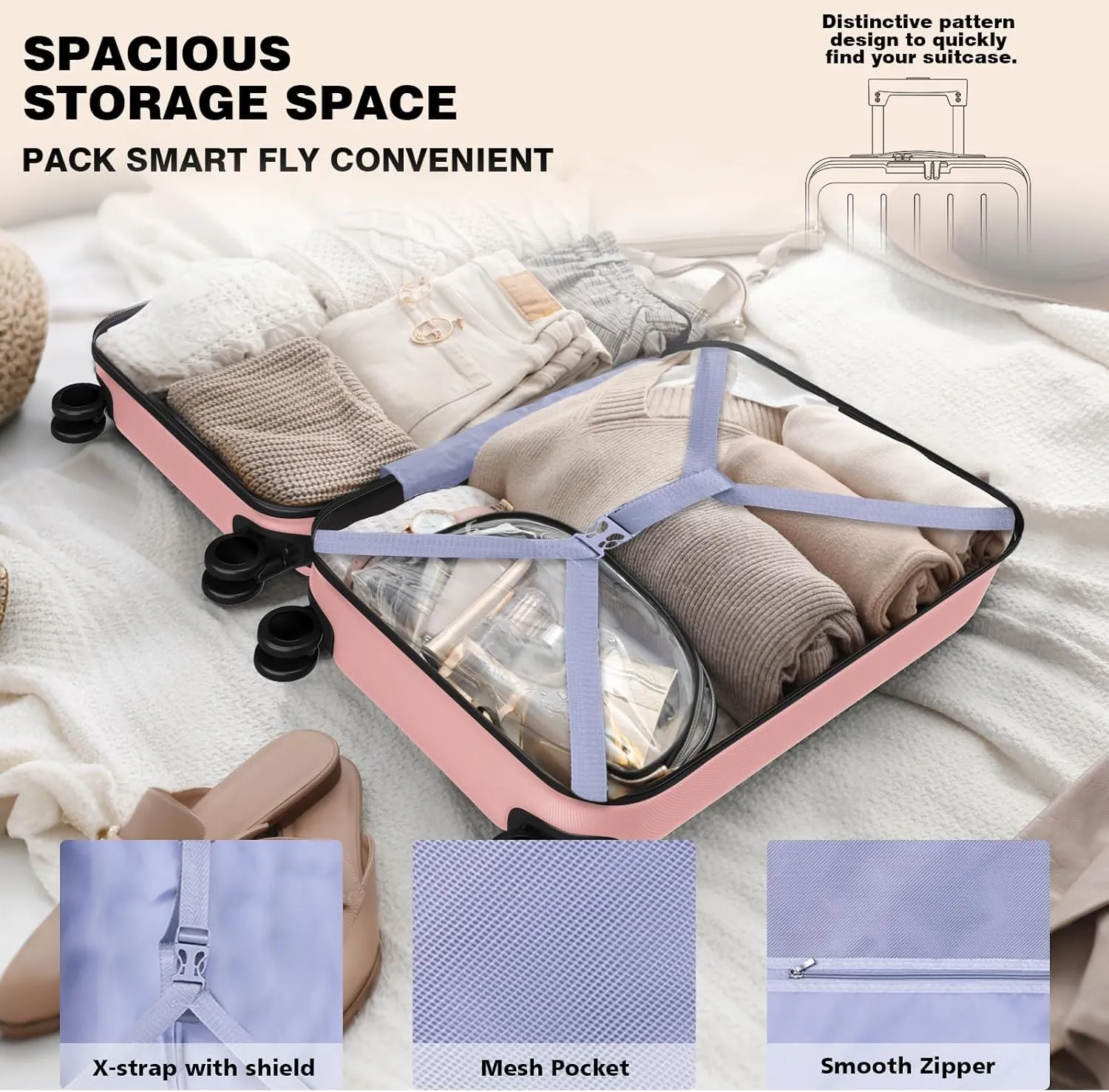 Krute Carry On Luggage 20 Inch Airline Approved Suitcases Lightweight Front Open Pocket TSA Lock Luggage Hard Shell Suitcase with Wheels
