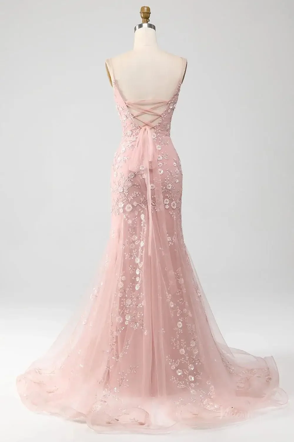 Lace Applique Prom Dresses 2025 Sparkly Mermaid Spaghetti Straps Long Evening Gowns for Women Formal