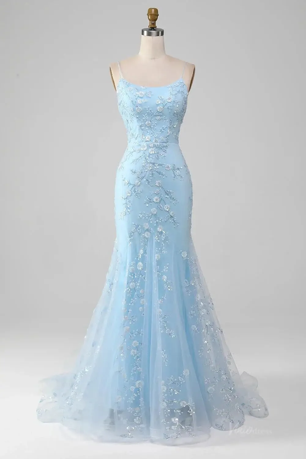 Lace Applique Prom Dresses 2025 Sparkly Mermaid Spaghetti Straps Long Evening Gowns for Women Formal
