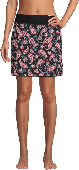 Lands' End Womens Comfort Waist Swim Skirt Swim Bottoms Skort Black Multi Paisley Floral Regular 8