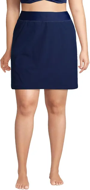 Lands' End Womens Comfort Waist Swim Skirt Swim Bottoms Skort Deep Sea Navy Plus 20w