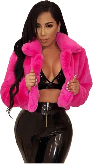 LCMTWX Womens Winter Outerwear Faux Fur Long Jacket Faux Sleeve Short Warm Women's Coat Long Sleeve Pockets Shaggy Purple