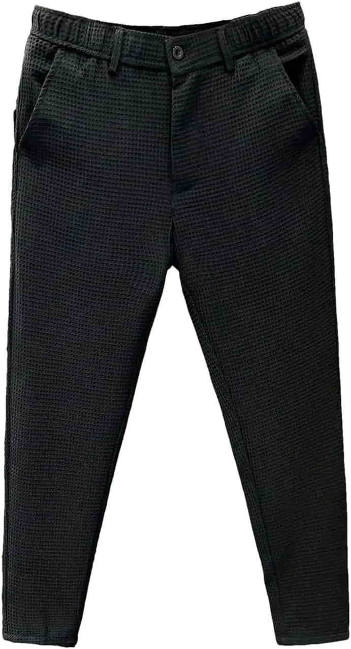 Leisure Summer Solid Zipper Pocket Men's High Waist Elastic Slim Fit Straight Nine Split Pants