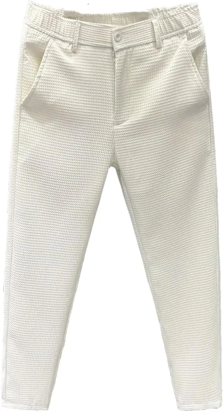 Leisure Summer Solid Zipper Pocket Men's High Waist Elastic Slim Fit Straight Nine Split Pants