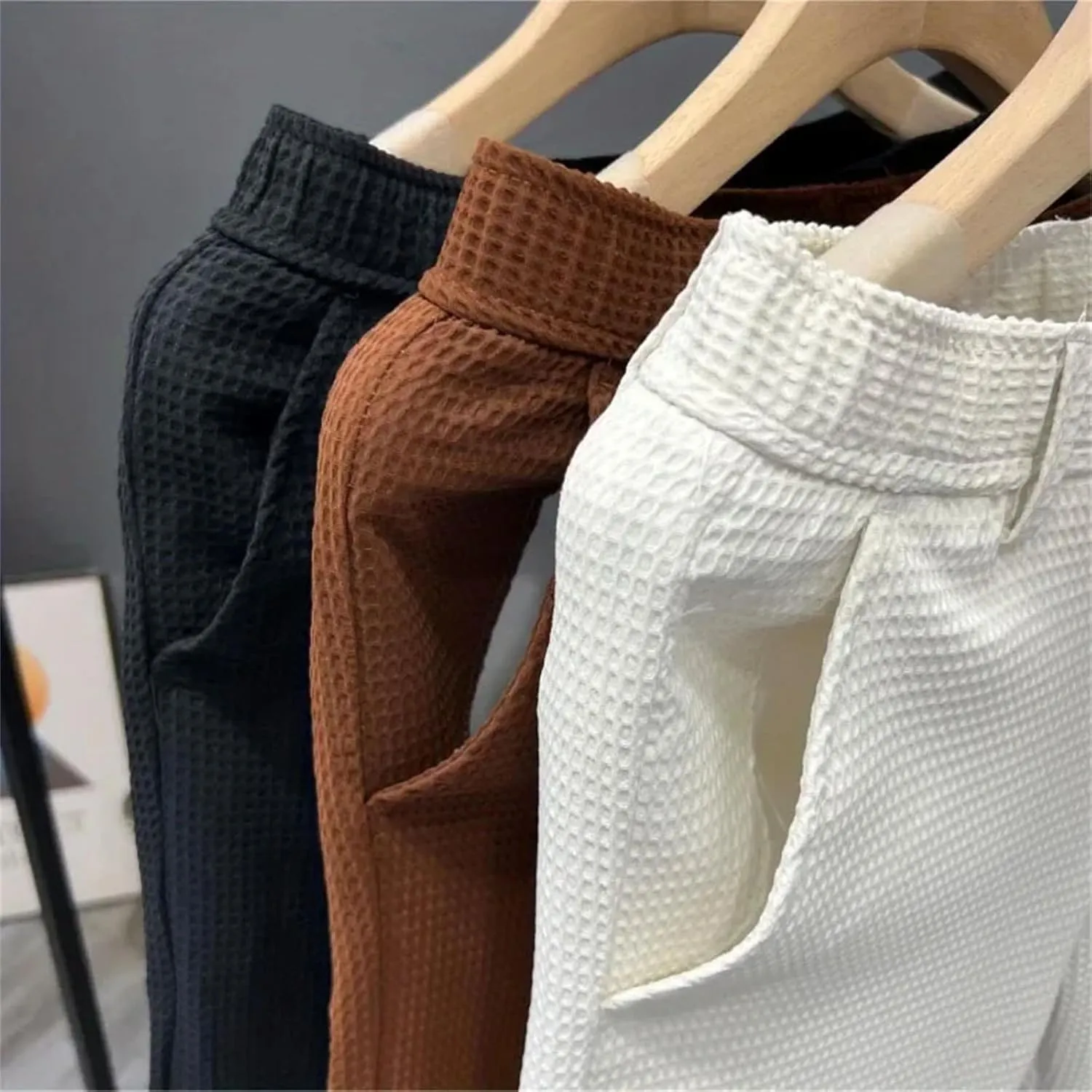 Leisure Summer Solid Zipper Pocket Men's High Waist Elastic Slim Fit Straight Nine Split Pants