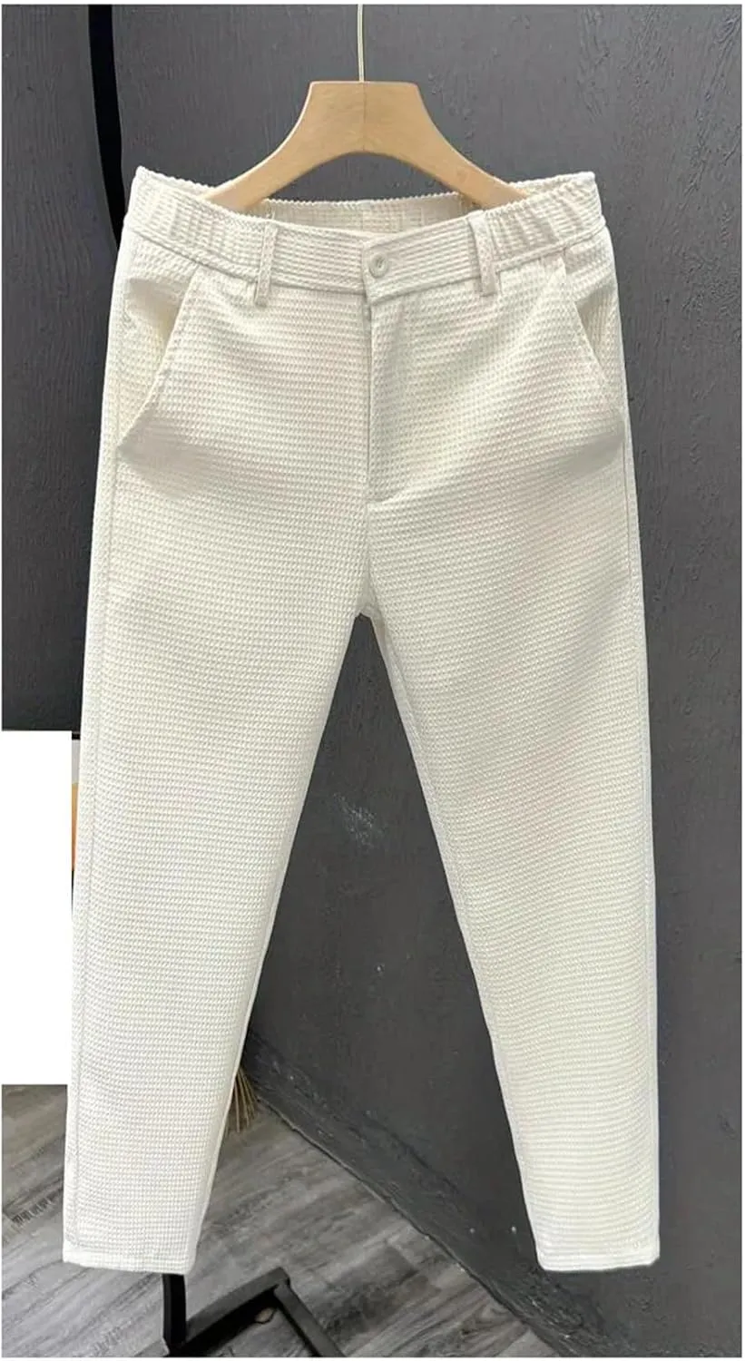 Leisure Summer Solid Zipper Pocket Men's High Waist Elastic Slim Fit Straight Nine Split Pants