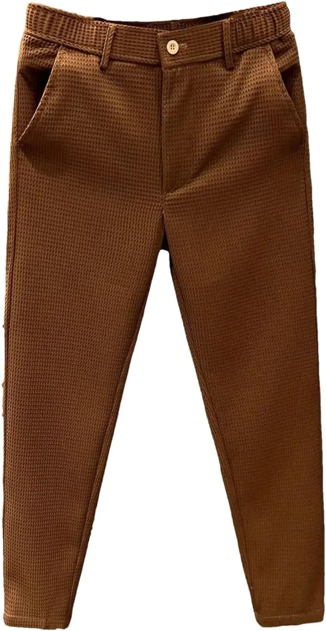Leisure Summer Solid Zipper Pocket Men's High Waist Elastic Slim Fit Straight Nine Split Pants