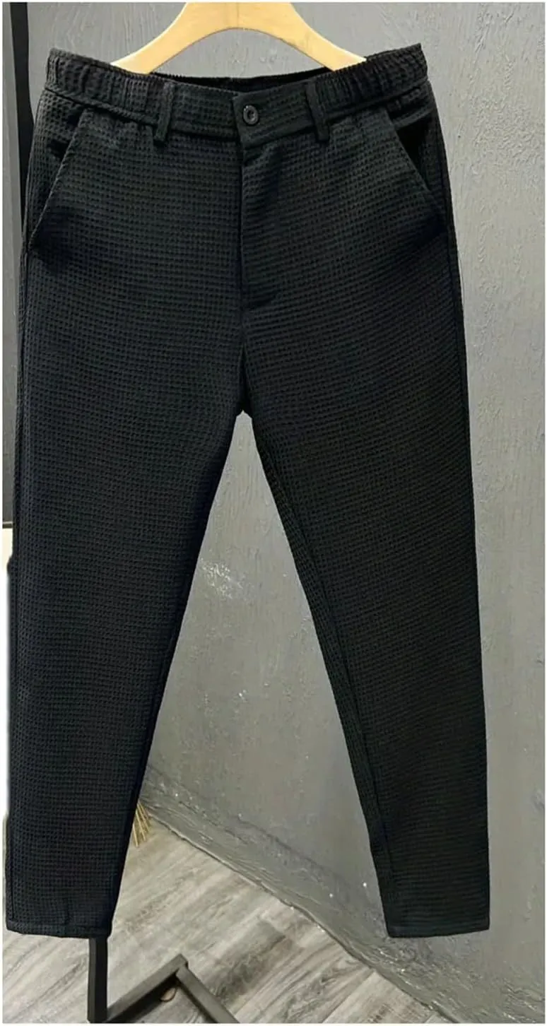 Leisure Summer Solid Zipper Pocket Men's High Waist Elastic Slim Fit Straight Nine Split Pants