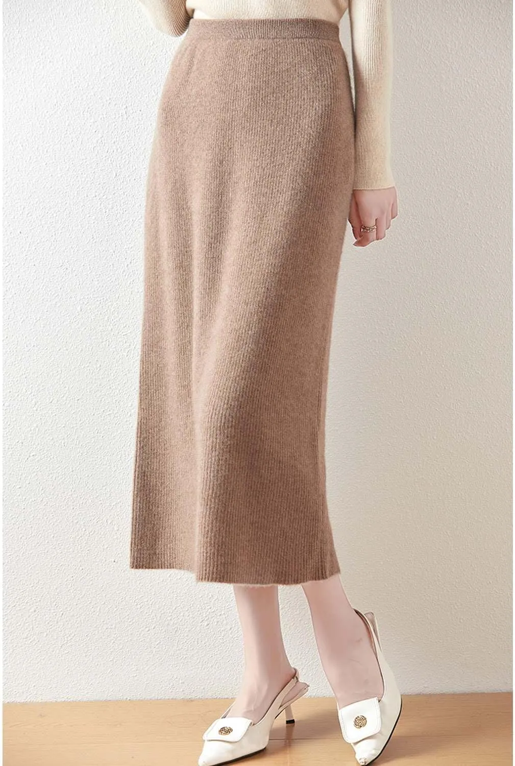 Length Skirt Women Autumn Winter 100% Merino Wool Knit Long Skirt Ribbed Elastic Warm Sweater Skirt