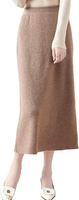 Length Skirt Women Autumn Winter 100% Merino Wool Knit Long Skirt Ribbed Elastic Warm Sweater Skirt