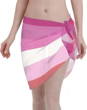 Lesbian Pride Flag Women Short Wrap Skirt Bikini Dress Beach Apron Swimsuit Shawl Sarongs Black