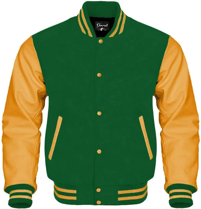 Letterman Varsity Jacket Genuine Cow Leather Sleeves and Original Wool