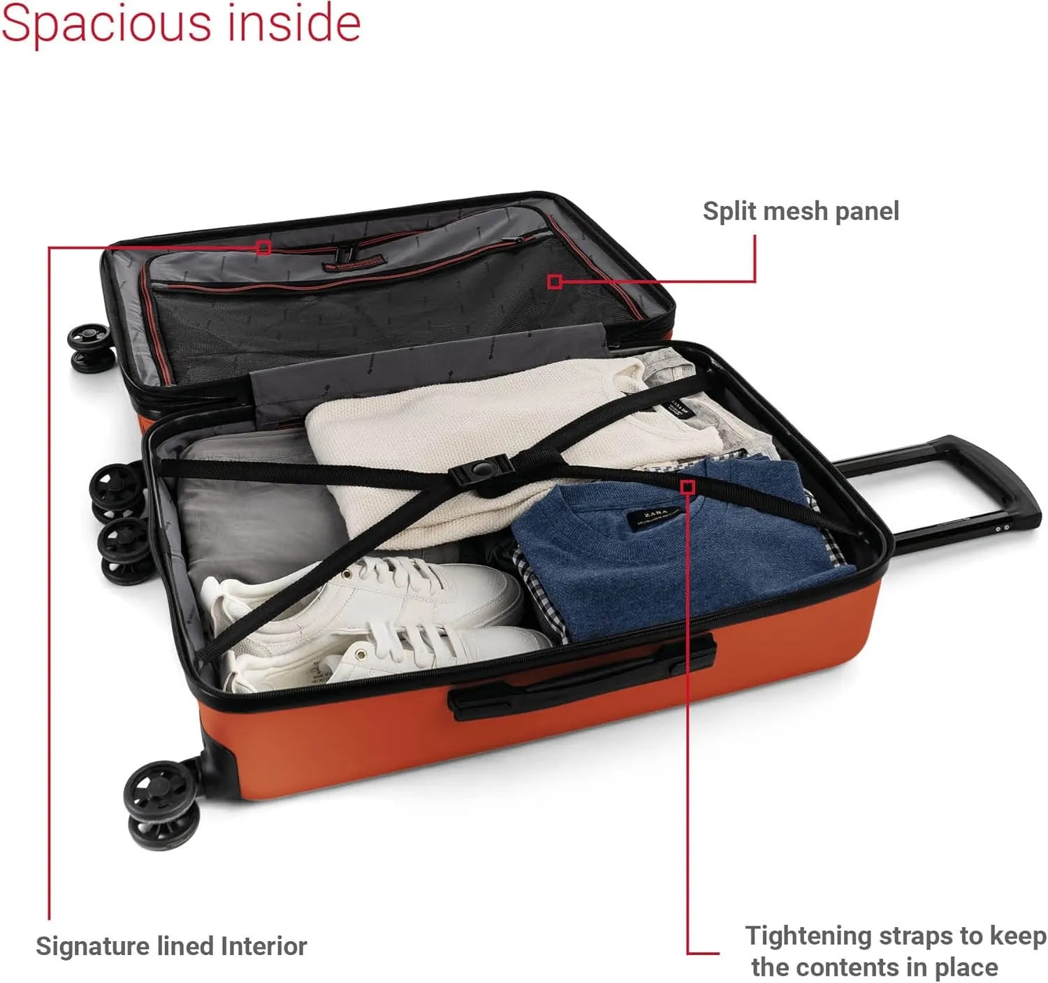 LGA Collection 24 Inch Hard Shell Luggage for Airplanes, Expandable Suitcase with 360-Degree Spinner Wheels, Retractable Handle, Orange