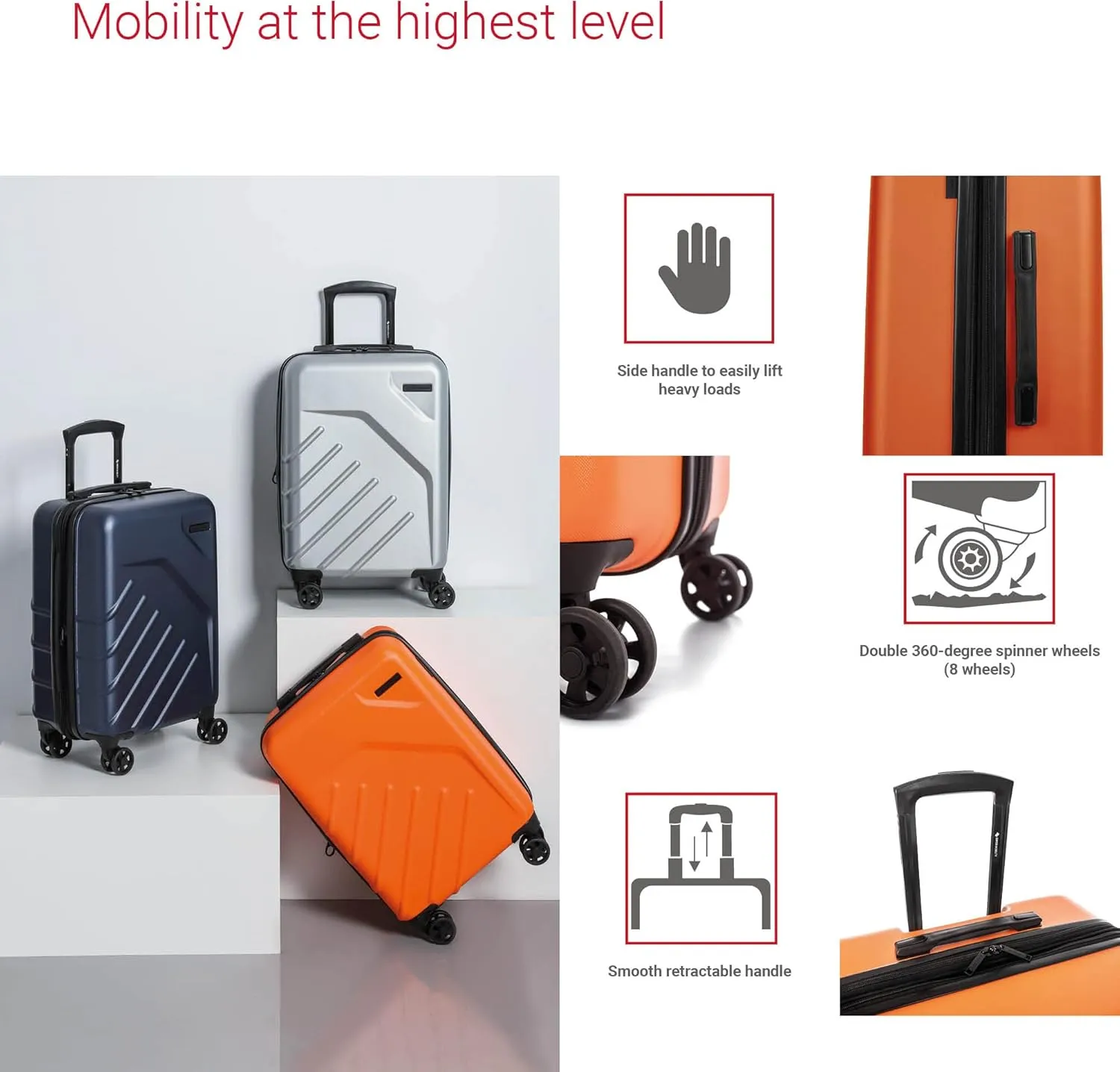 LGA Collection 24 Inch Hard Shell Luggage for Airplanes, Expandable Suitcase with 360-Degree Spinner Wheels, Retractable Handle, Orange