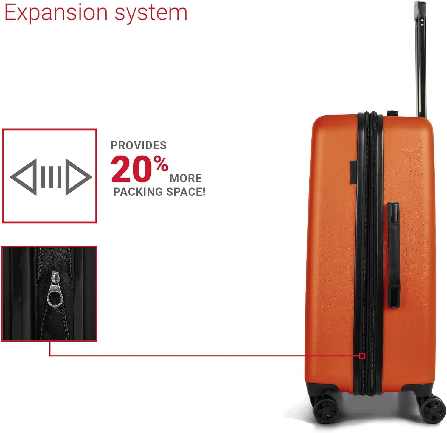 LGA Collection 24 Inch Hard Shell Luggage for Airplanes, Expandable Suitcase with 360-Degree Spinner Wheels, Retractable Handle, Orange