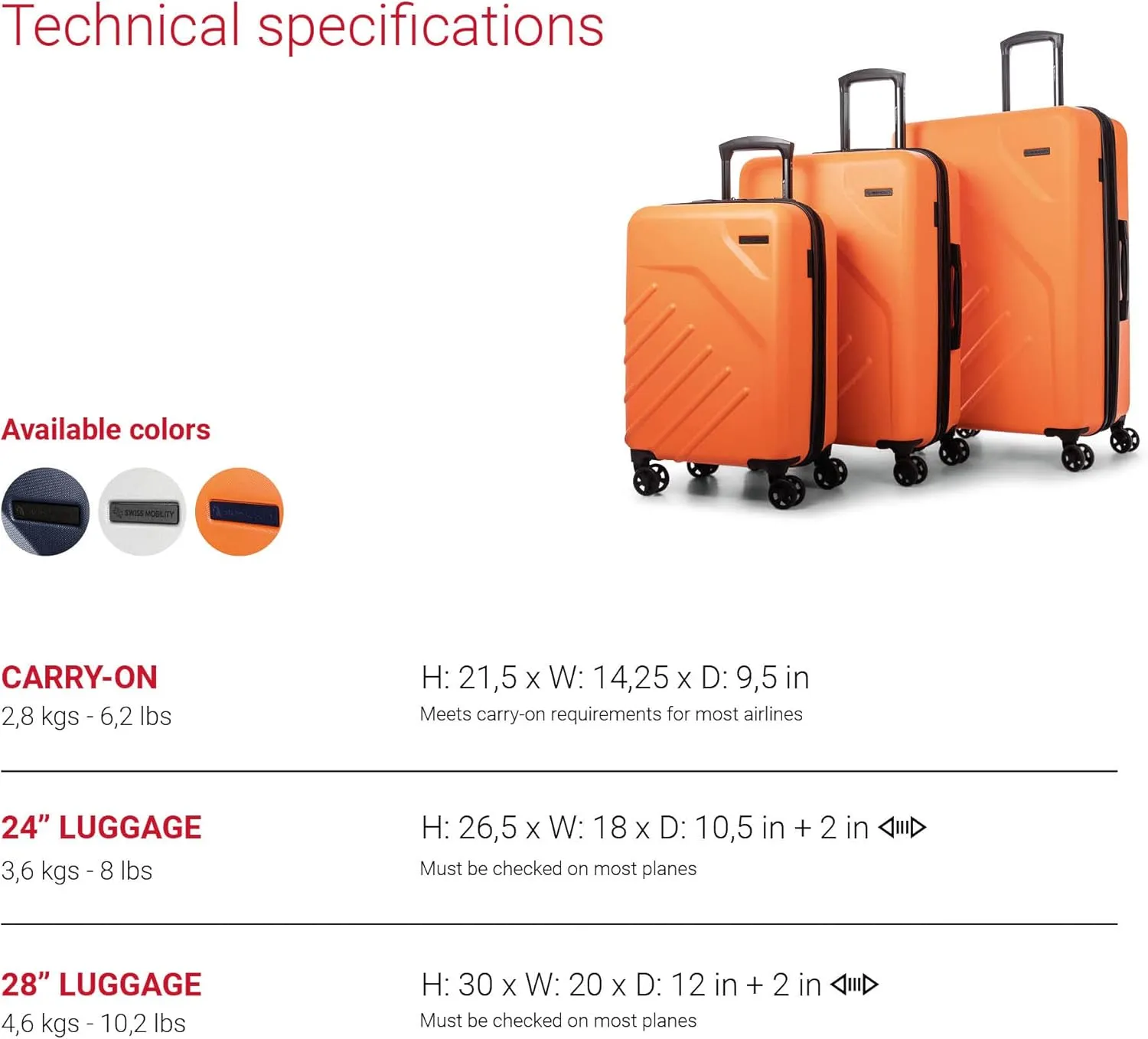LGA Collection 24 Inch Hard Shell Luggage for Airplanes, Expandable Suitcase with 360-Degree Spinner Wheels, Retractable Handle, Orange