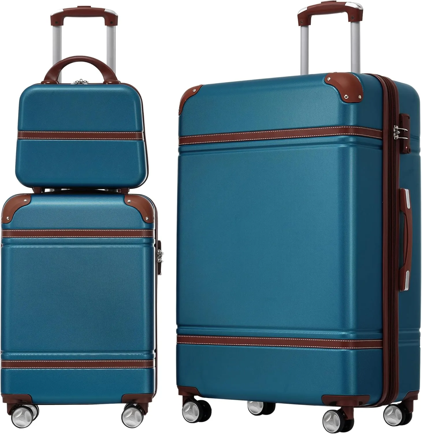 Lightweight 3-Piece Hardshell Luggage Set with Cosmetic Case, Blue, 20" and 28" Spinners