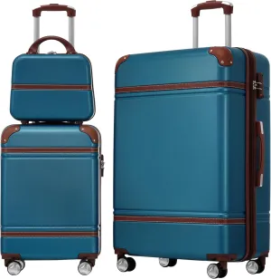 Lightweight 3-Piece Hardshell Luggage Set with Cosmetic Case, Blue, 20" and 28" Spinners