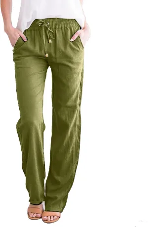 Linen Pants Women Long Linen Pants for Women White Linen Pants Women Wide Leg Pants Woman Elastic Drastring Trousers