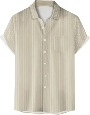 Linen Shirts for Men Men's Solid Color Summer Short Sleeve Linen Button Down Casual Turn Down Shirts with Pockets
