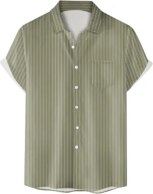 Linen Shirts for Men Men's Solid Color Summer Short Sleeve Linen Button Down Casual Turn Down Shirts with Pockets