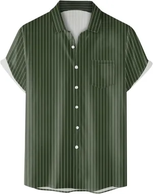 Linen Shirts for Men Men's Solid Color Summer Short Sleeve Linen Button Down Casual Turn Down Shirts with Pockets