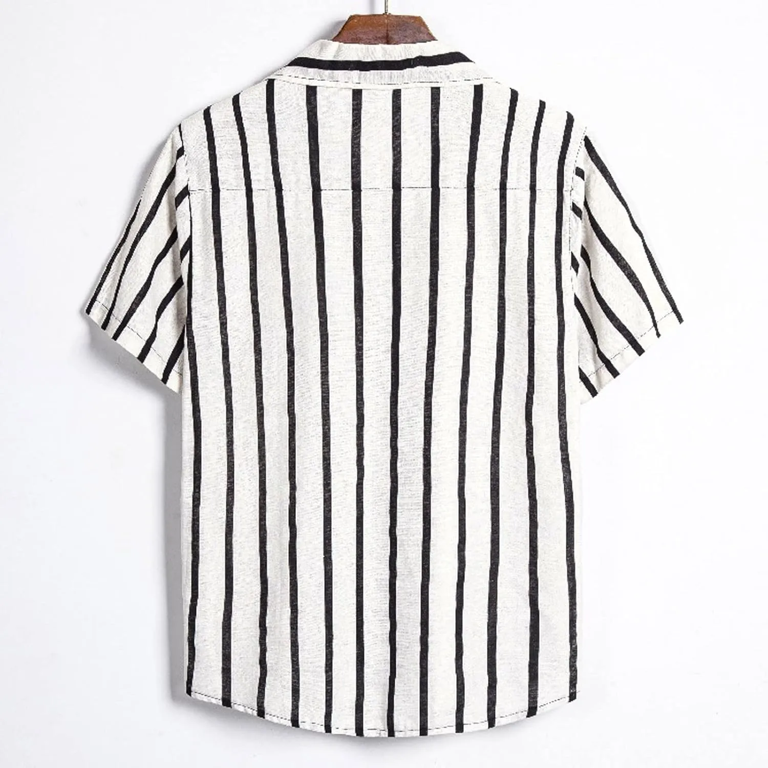 Linen Shirts for Men Men's Summer Shorts Sleeve ColorBlack Striped Label Cotton Linen Relaxed fit Dress Shirts Pockets