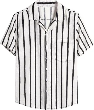 Linen Shirts for Men Men's Summer Shorts Sleeve ColorBlack Striped Label Cotton Linen Relaxed fit Dress Shirts Pockets