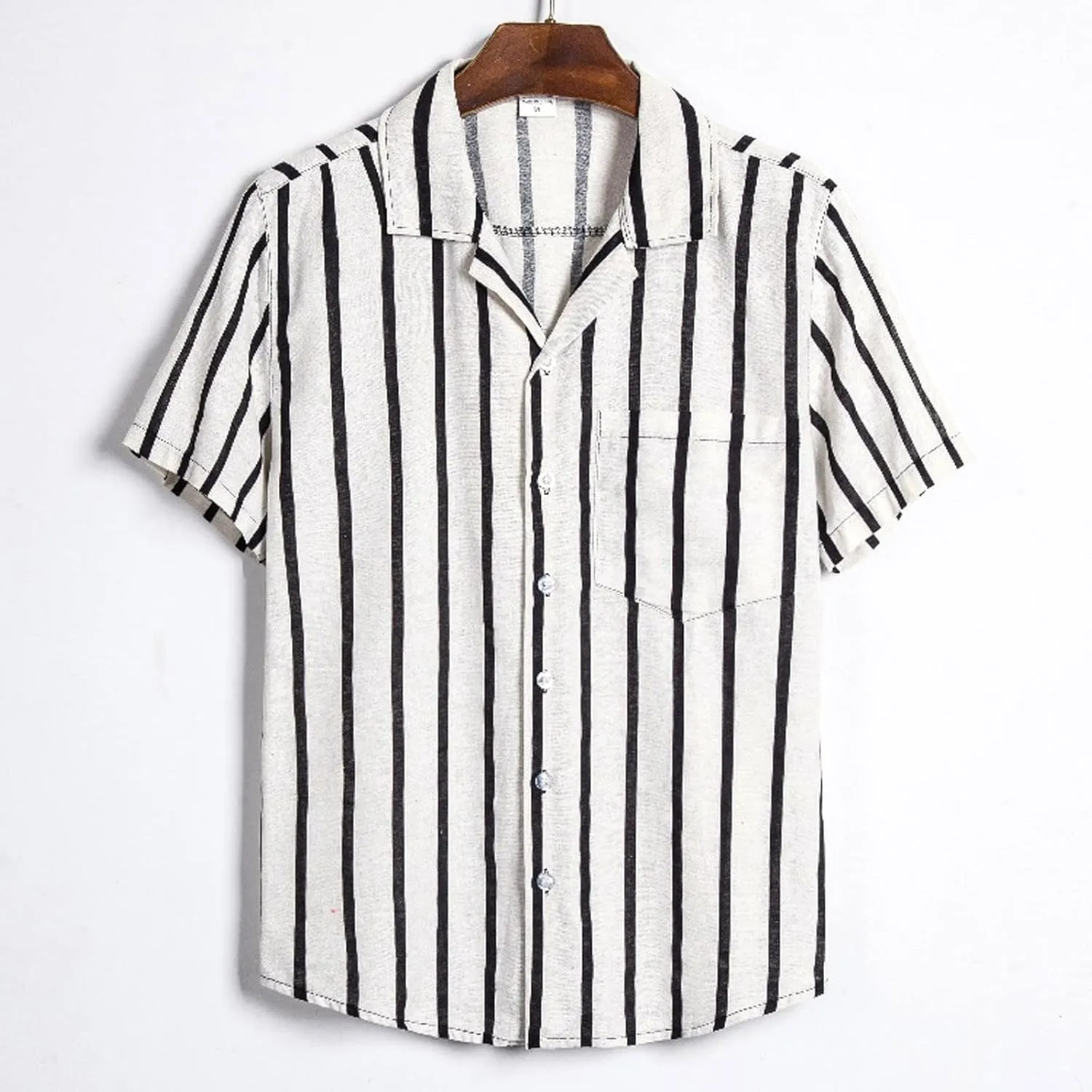 Linen Shirts for Men Men's Summer Shorts Sleeve ColorBlack Striped Label Cotton Linen Relaxed fit Dress Shirts Pockets