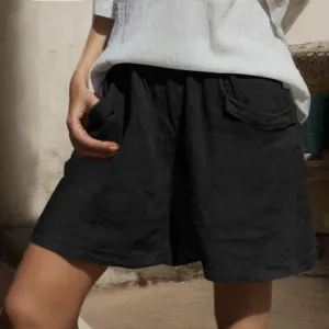 Linen Shorts of Women Casual Elastic High Waist Beach Short Summer Loose Lounge Wide Leg Pant Trousers with Pocket