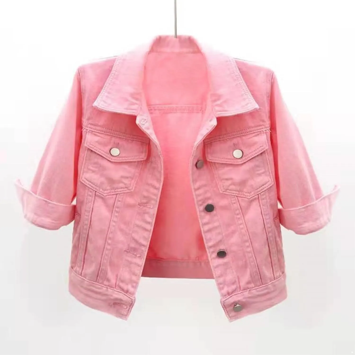 Linjinx Women's Turn-down Collar 3/4 Sleeve Denim Jacket Casual Jean Jacket Trucker Coats Tops