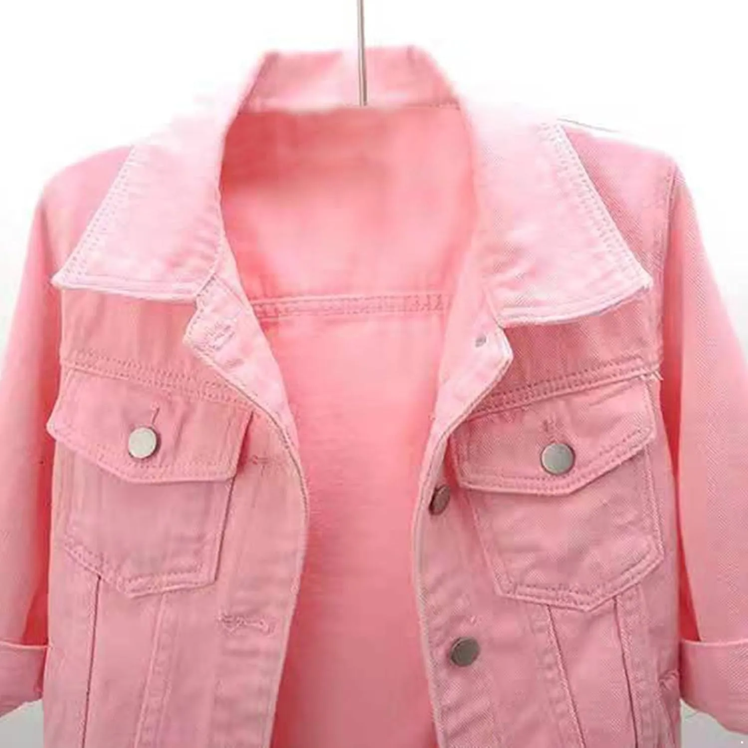 Linjinx Women's Turn-down Collar 3/4 Sleeve Denim Jacket Casual Jean Jacket Trucker Coats Tops