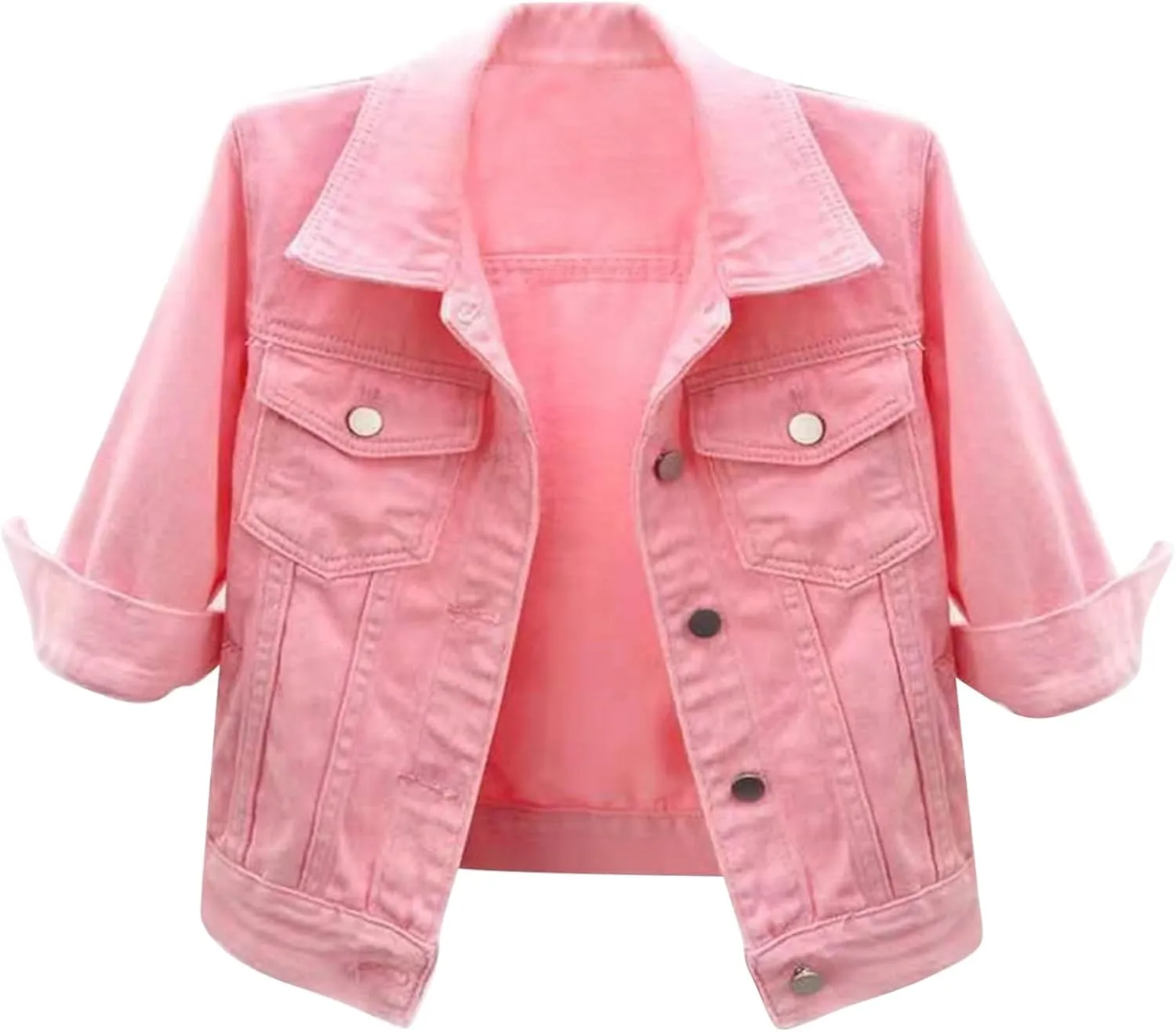 Linjinx Women's Turn-down Collar 3/4 Sleeve Denim Jacket Casual Jean Jacket Trucker Coats Tops