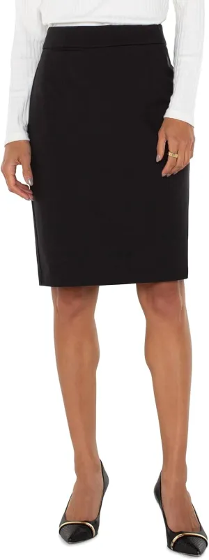 Liverpool Los Angeles Women's Pencil Skirt with Back Vent Mid Rise Super Stretch Ponte, Black, 8