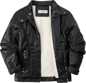 LJYH Boy's Collar Faux Motorcycle Leather Jacket Kids Biker Coats