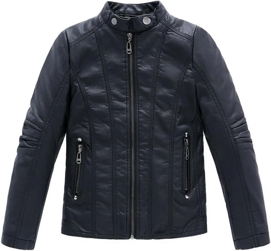 LJYH Boy's Collar Faux Motorcycle Leather Jacket Kids Biker Coats