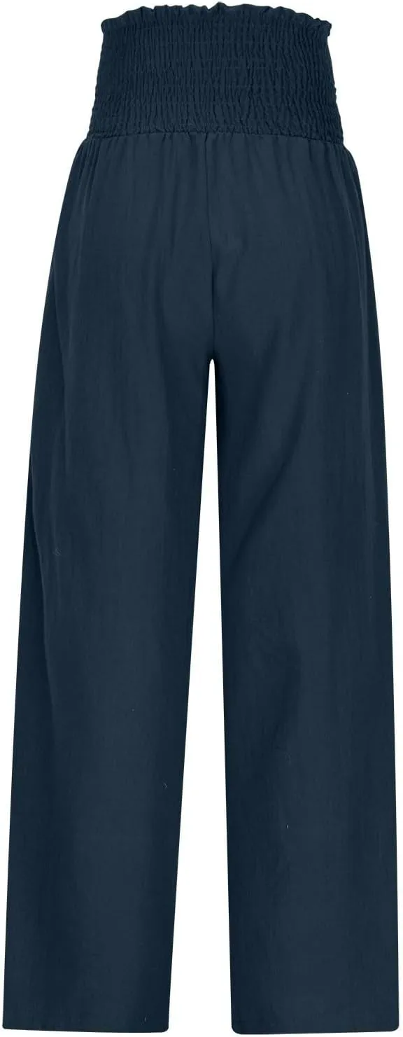 Lmdudan Womens Elastic High Waisted Palazzo Pants Casual Wide Leg Long Lounge Pant 2025 Summer Trousers with Pockets