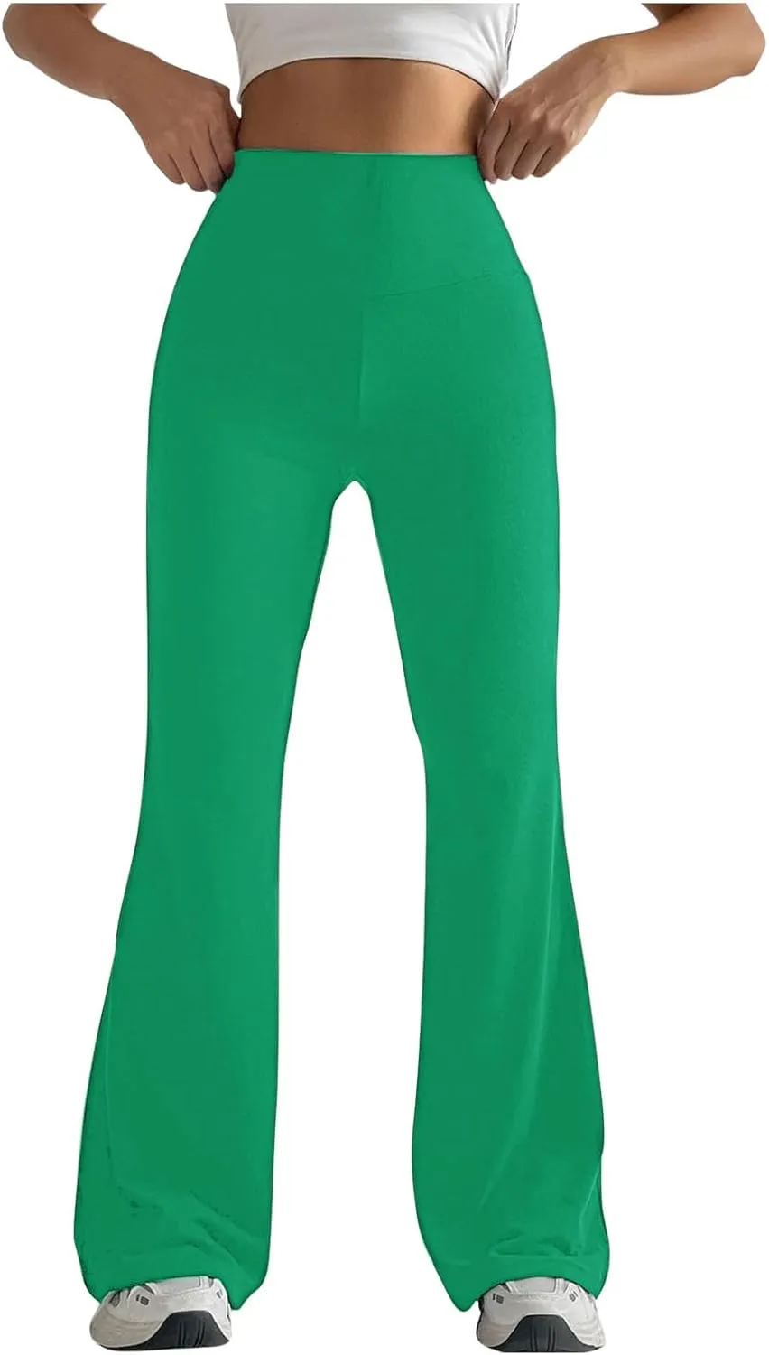 Lmdudan Womens Stretch High Waist Leggings Fashion Solid Color Flared Pants Active Workout Yoga Pants Seamless Trousers