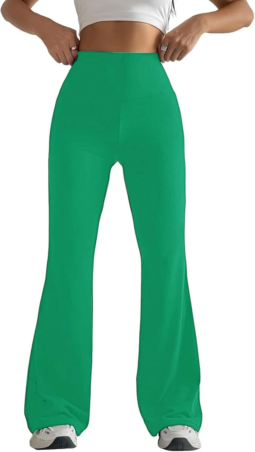 Lmdudan Womens Stretch High Waist Leggings Fashion Solid Color Flared Pants Active Workout Yoga Pants Seamless Trousers