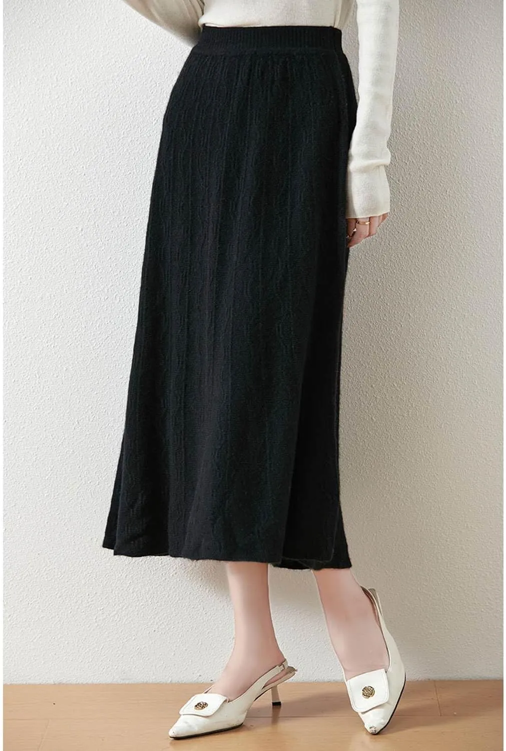 Long Skirt Women's 100% Merino Wool Knit Skirt Girl's Ribbed Elastic Autumn Winter Loose Skirts