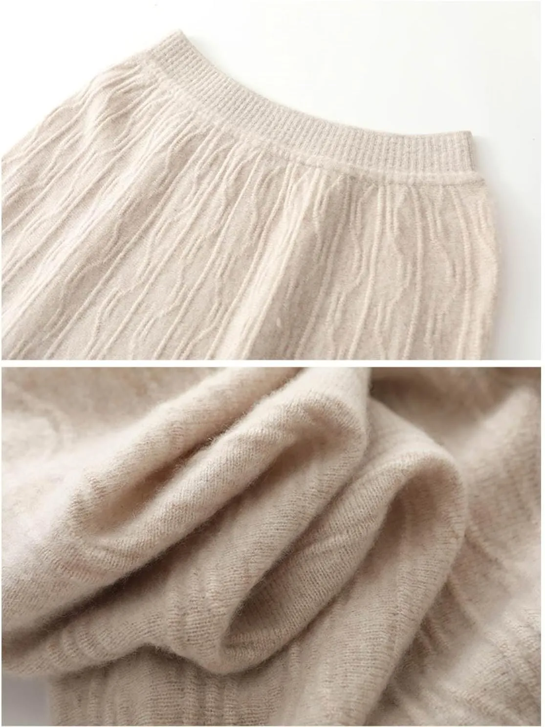 Long Skirt Women's 100% Merino Wool Knit Skirt Girl's Ribbed Elastic Autumn Winter Loose Skirts