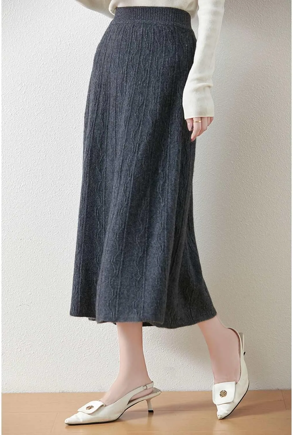Long Skirt Women's 100% Merino Wool Knit Skirt Girl's Ribbed Elastic Autumn Winter Loose Skirts